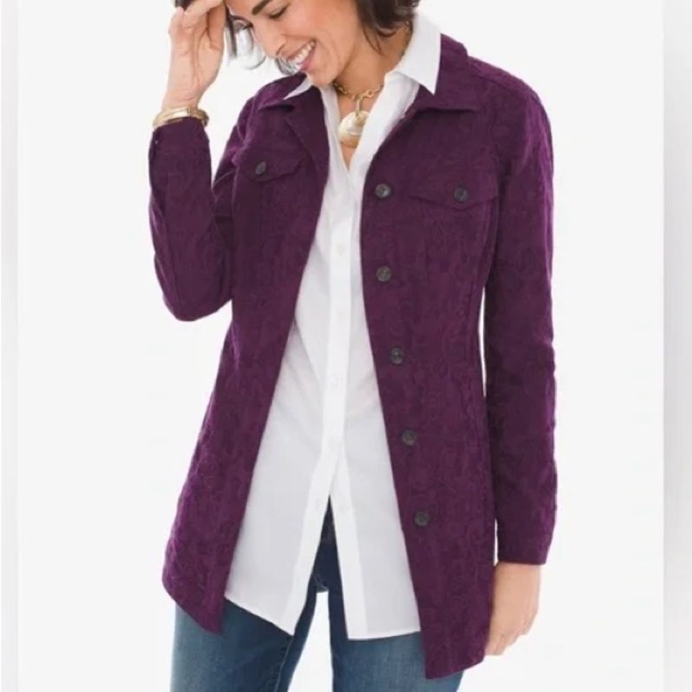 Chicos Purple Floral Button Down Jacket Size M